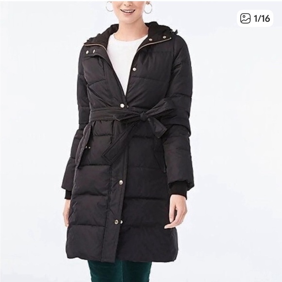 J. Crew Jackets & Blazers - J. Crew Mercantile Long Puffer Coat in Black Women’s SZ Small with Belt